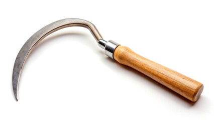 Sickle, Reaping Hook, Harvesting Tool, Agricultural Implement, Farm Tool, Vintage, Rustic, Isolated White Background, Grain Harvesting, Hand Tool, Farming Equipment, Rural Life, Old Tool