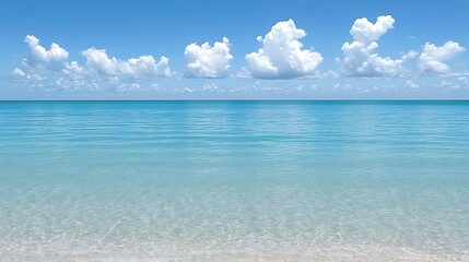 Fototapeta premium Tranquil Azure Seascape Serenity Under a Sky Canvas of Fleecy Clouds on a Sunny Summer Day Horizon