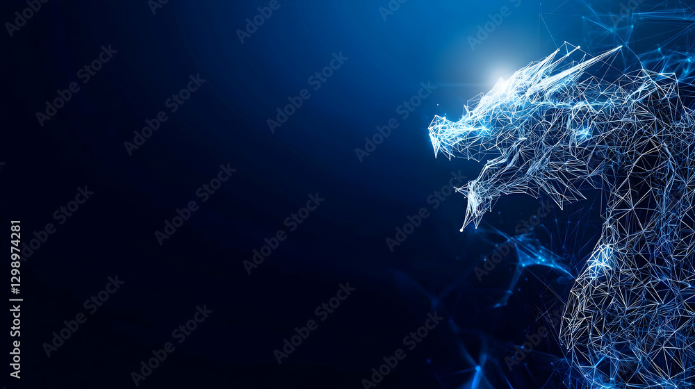 Aufkleber abstract blue network sphere with glowing dots and lines on dark background