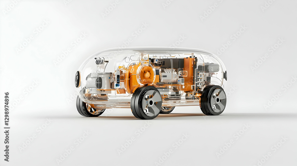 Aufkleber transparent car model displaying internal components on a white background