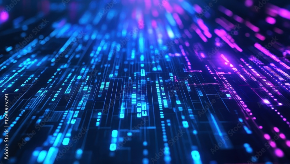 Poster futuristic digital abstract background with neon lights and data streams for technology and innovati