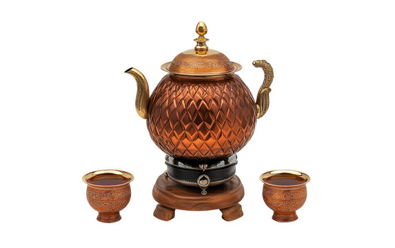 An Exquisite Samovar Symbolizing the Role of Tea in Nowruz Social Traditions Isolated on transparent background.