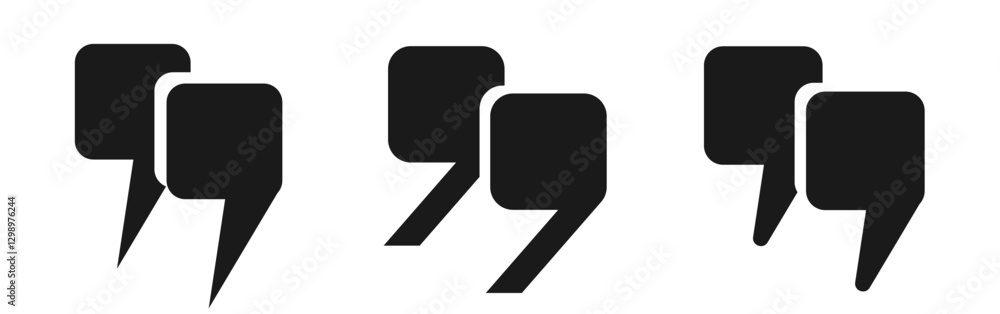 Fototapete a set of vector black quotes. a collection of three double square quotation marks of different shape