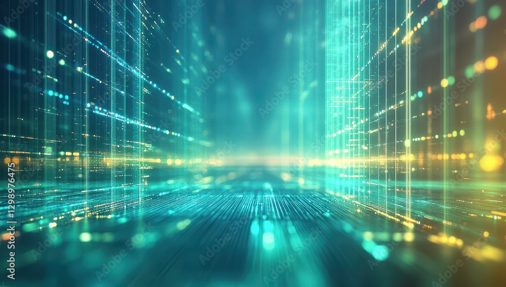 Poster futuristic digital landscape with glowing lines and abstract patterns representing technology and in