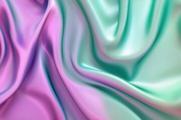 Fototapeta premium Elegant draped silk in iridescent green and purple tones, creating a dreamy and luxurious fabric background