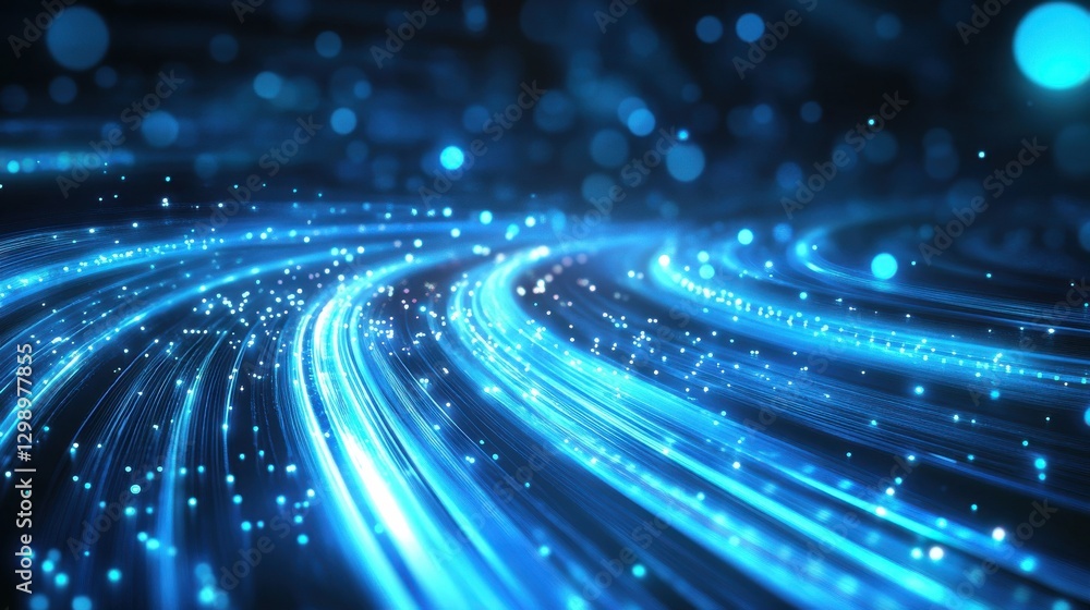 Aufkleber abstract background with blue glowing neon lines and bokeh lights. data transfer concept. digital wa