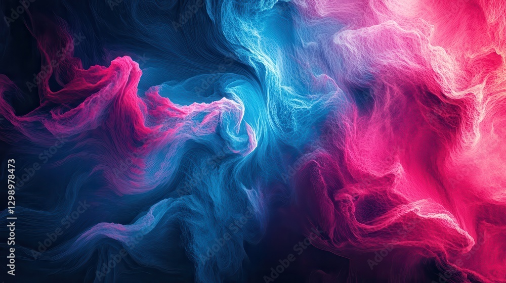 Poster 3d rendering abstract fractal texture pink and blue square on dark background. ai generated image
