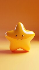 A cheerful three-dimensional star with a simple smile on a vibrant backdrop