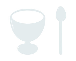 Stylized Empty Boiled Egg holder and small spoon Breakfast Devices in pale gray Egg Day element idea