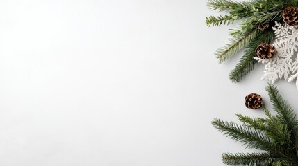 Obraz premium Festive winter greenery border; white background; holiday card design