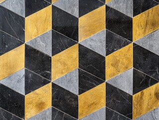Golden geometric patterns embedded into natural stone flooring, forming a subtle and elegant botanical design