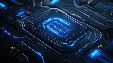 Padlock shield digital background with blue glowing circuitry. Ideal for cybersecurity concepts, technology themes, and digital protection designs.