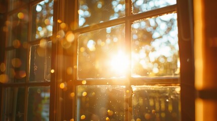 Naklejka premium The sun creating a lens flare effect through a window with