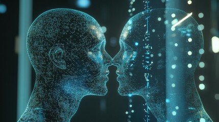 A digital twin or AI powered simulation model assisting in the design and development process of a new product or prototype with ample copy space for text overlay or branding