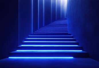 Fototapeta premium Futuristic Staircase with Ambient Blue Lighting Creating a Mystical Atmosphere in an Urban Setting