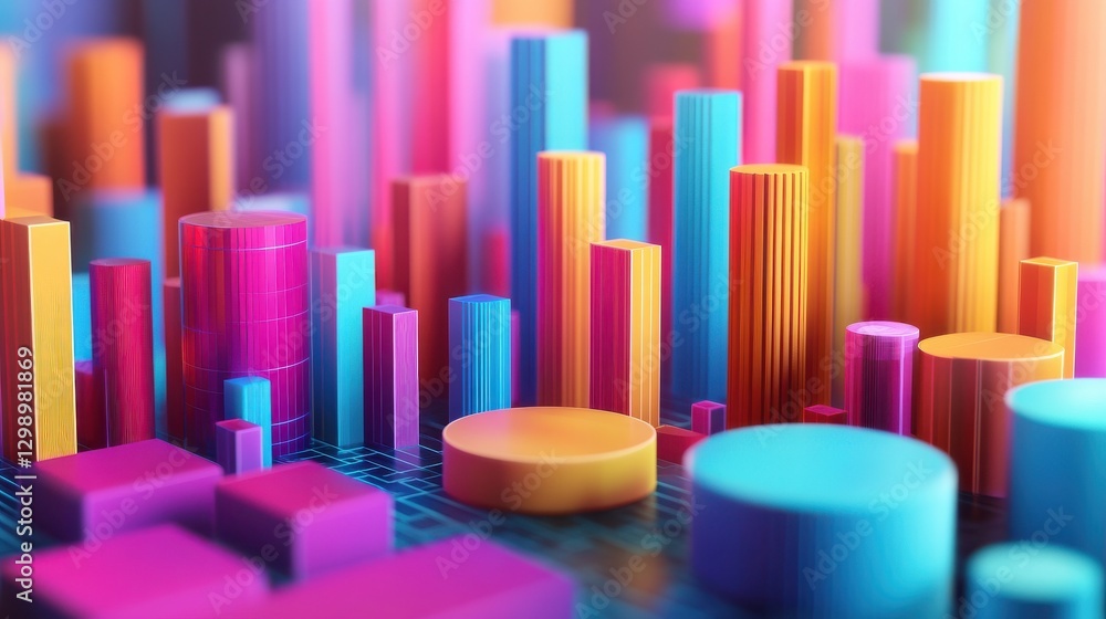 Poster colorful 3d charts & graphs data visualization.