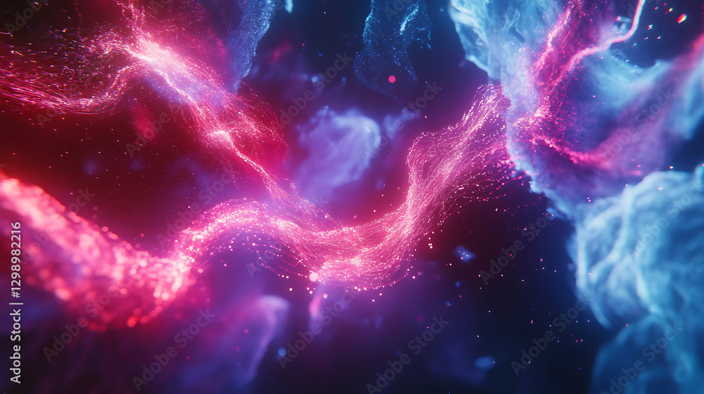 Poster abstract pink and blue nebula dynamic particle design background