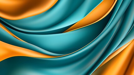 Obraz premium Elegant Flowing Silk Fabric Texture in Teal and Gold Shades Displaying Luscious Wavy Patterns