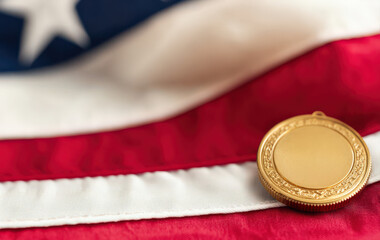 close up of military medal resting on flag, symbolizing honor and sacrifice