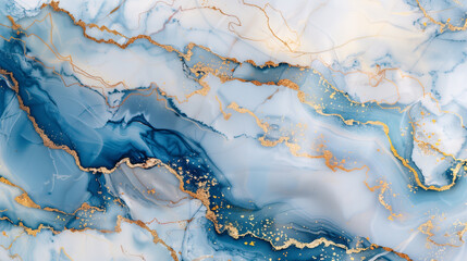 Naklejka premium Abstract background with a marble texture and golden veins, featuring blue and white colors.
