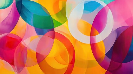 Obraz premium A vibrant, abstract painting featuring overlapping circles in bright, translucent colors, creating a dynamic and playful composition.