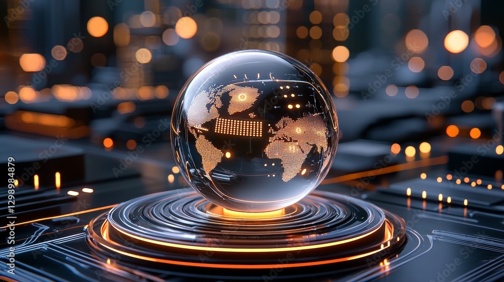 Poster global connectivity showcase futuristic digital globe urban setting 3d visualization high-tech envir