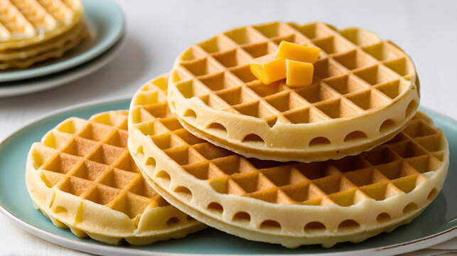 1950s households favored frozen eggo waffles on the plate. Close-up.