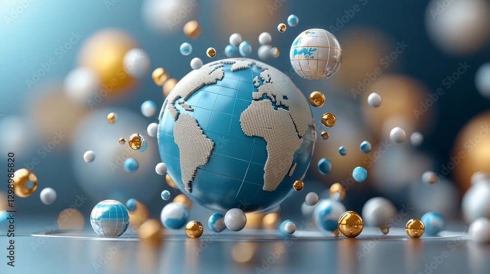 Poster global connectivity digital world 3d visualization dynamic environment close-up view conceptual art 