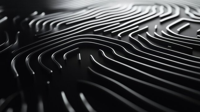 Abstract black and white fingerprint key overlay cybersecurity encryption biometric authentication digital security concept