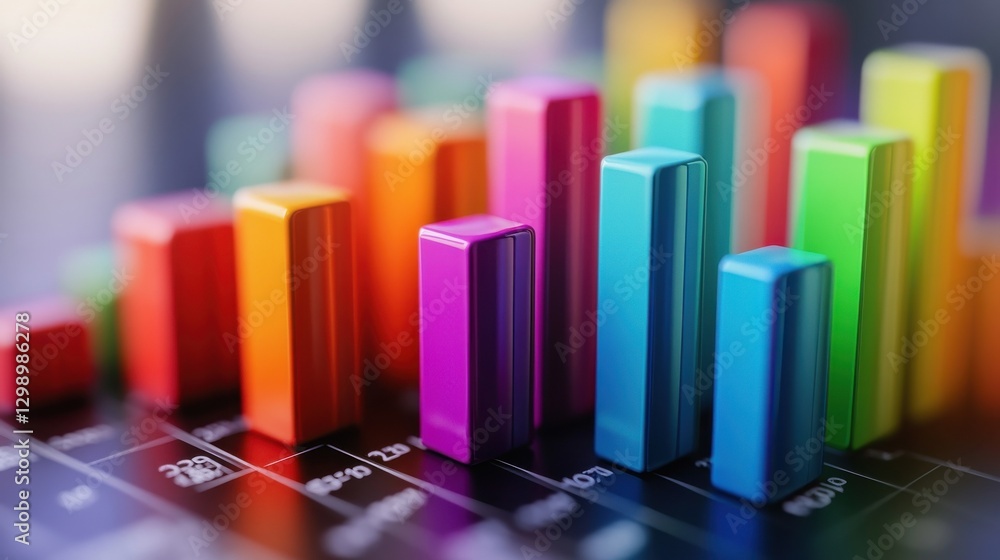 Poster the image features colorful bar graphs depicting data visualization, showcasing various heights and 