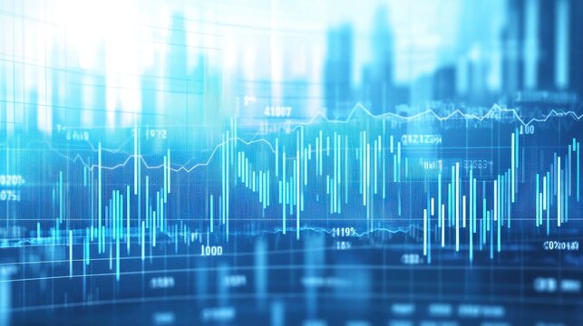 illustration of financial data with vertical bars and line graphs blue gradient tones on a white background concept of stock market analysis