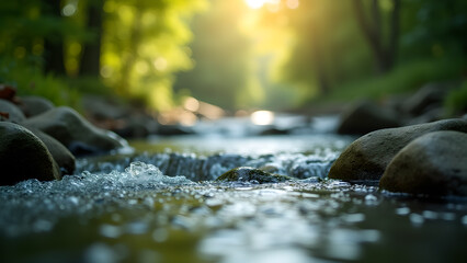 Obraz premium Peaceful Creek Flowing Through Forest Scenery