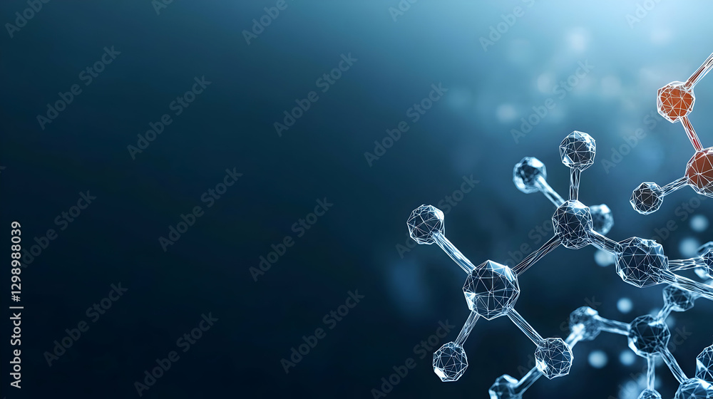 Aufkleber abstract molecule structure in blue with transparent elements and light effects