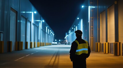 Nighttime Security in Industrial Warehouse Area