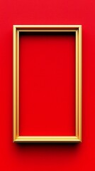 Empty Golden Frame on Bright Red Background for Artistic Display and Creative Decoration Ideas