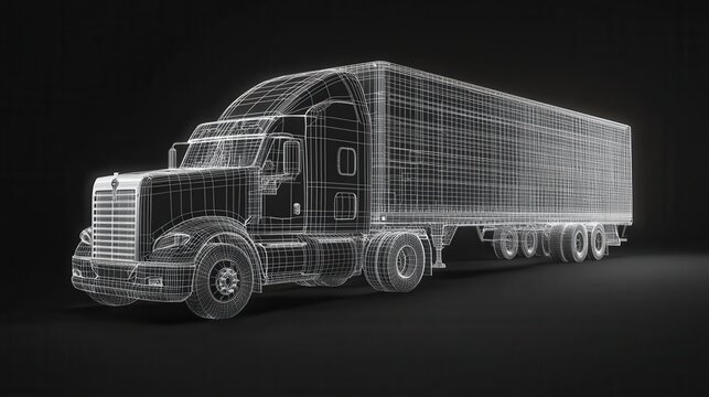 Wireframe Digital Rendering of a Semi-Truck