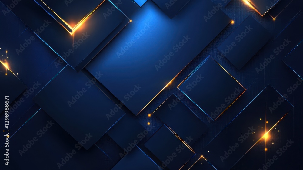 Poster dark blue background with geometric pattern and glowing abstract shapes