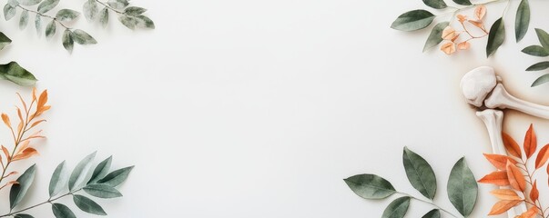 Fototapeta premium Botanical elements frame a blank space, ideal for text or design overlay.