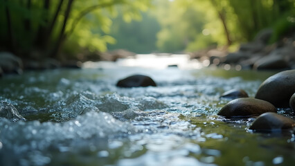 Tranquil River Flowing Through a Forest Stream