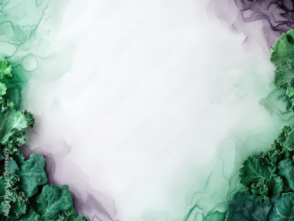 Poster abstract green and white watercolor background with soft edges and a central blank space for text or