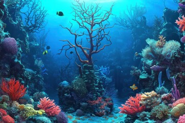 Obraz premium wildlife sanctuaries Vibrant underwater scene featuring colorful coral reefs and diverse marine life.