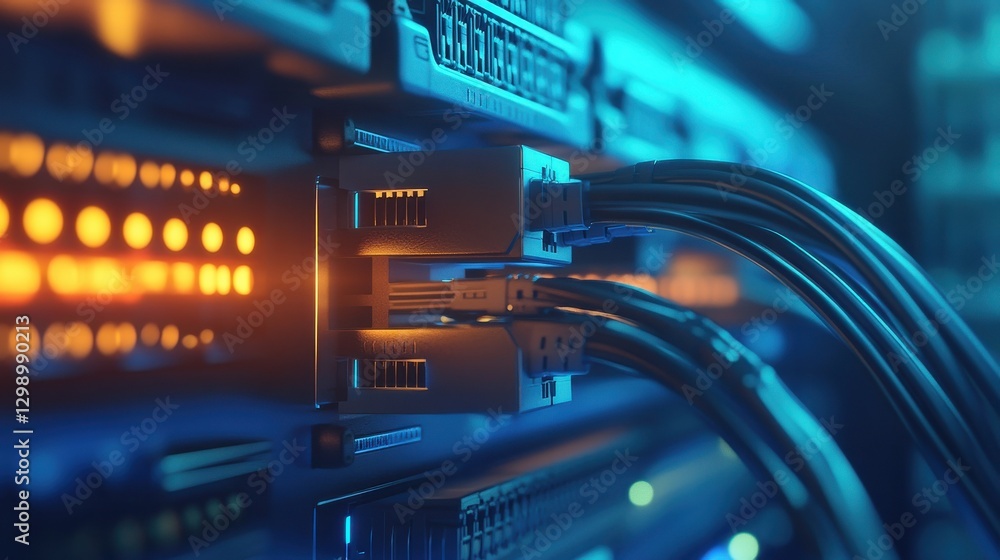 Poster close-up of rj45 network cables connected to a server