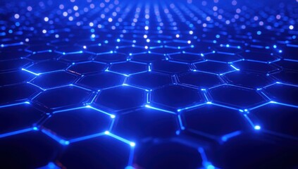 Obraz premium High-Resolution Abstract Background of Illuminated Hexagonal Patterns in Blue Color with Bright Light Effects for Technology and Science Themes