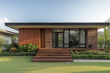 Modern home design suburban area architectural image outdoor setting front view contemporary concept
