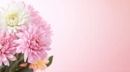 beautiful bouquet of pink and white flowers against soft pink background, perfect for celebrating special moments