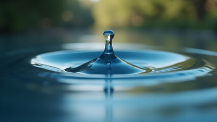 Water Drop Creating Ripples on a Blue Surface