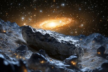 an asteroid belt showing a multitude of asteroids clustered together, surrounded by the vast expanse of the cosmos