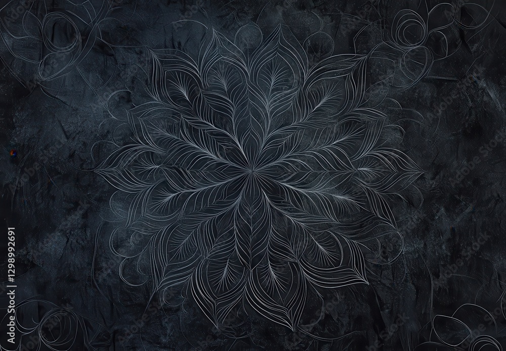 Poster intricate leaf pattern on dark background with artistic swirls and detailed textures for modern desi