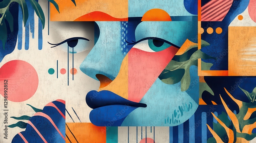 Aufkleber colorful shapes and patterns create an engaging abstract illustration with risograph aesthetic, merg