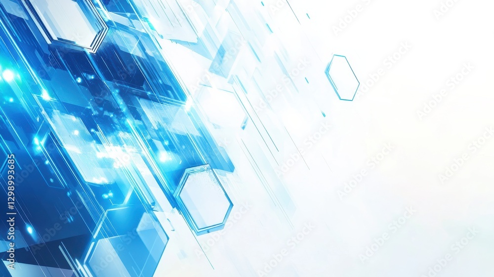 Poster modern 3d hexagonal technology abstract background features blue bright energy flashes under hexagon